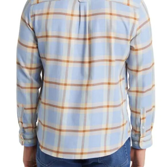 NWT $158 Blue / Tan Tartan Plaid Shirt STONE ROSE M - Picture 3 of 6